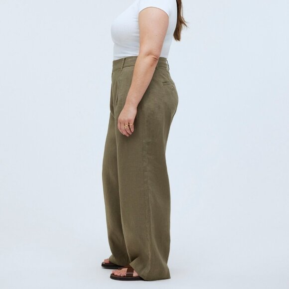 Madewell The Harlow Wide-Leg Pant 100% Linen in Olive Green Size 14 Petite - Picture 3 of 13